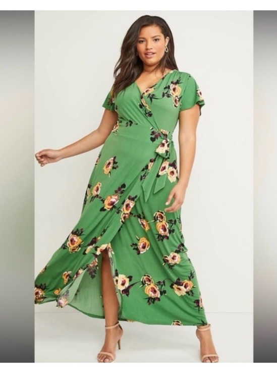 Lane Bryant Dresses & Skirts - Lane Bryant Green Floral Wrap Lightweight Flowy Summer Vacation Girly Maxi Dress